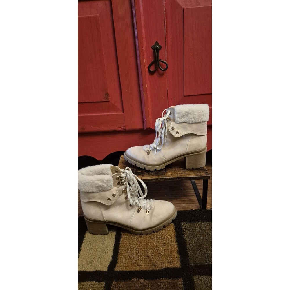 Jelly Pop Sz 11 Mission Fur Hiking Boots Ivory Color Chukka Rubber Heel EUC